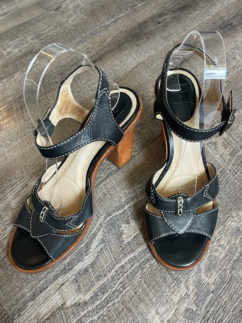 Frye Sofia Stitch block heel leather sandals